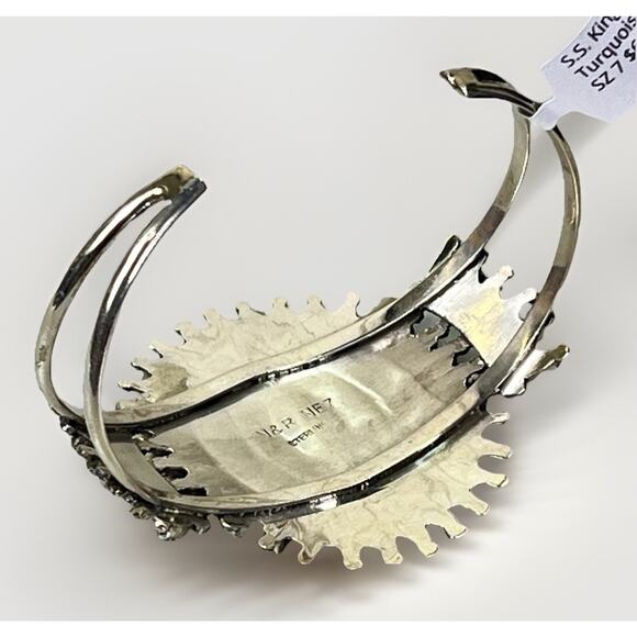 ZUNI Sterling Silver Kingman Turquoise Cluster Bracelet Signed N & R Nez - NEW - Picture 8 of 16